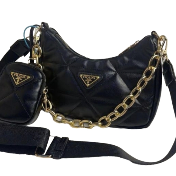 Re edition New Black Gold purse 2 way hand crossbody with pouch - Picture 5 of 11